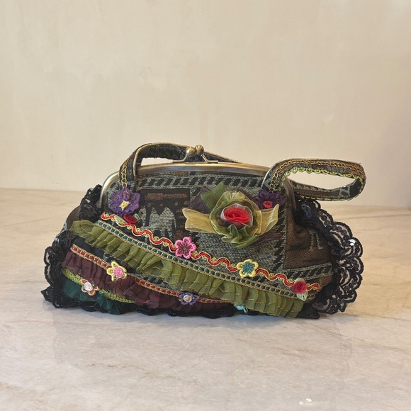 Real French Tapestry Ruffle Floral Bag – One of a Kind, Never Used, Romantic - Picture 1 of 13